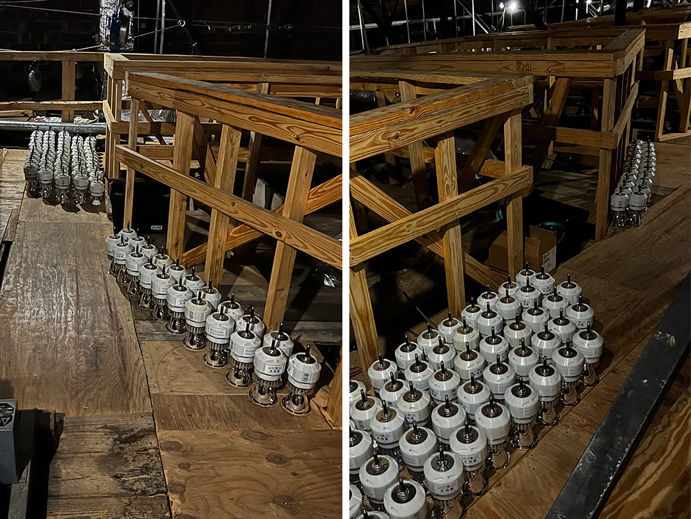 RETRO fixtures staged during setup inside Township Auditorium