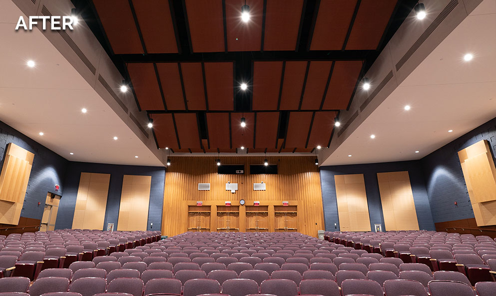 After view of Penn’s Grove Middle School auditorium with brighter, more even house lighting