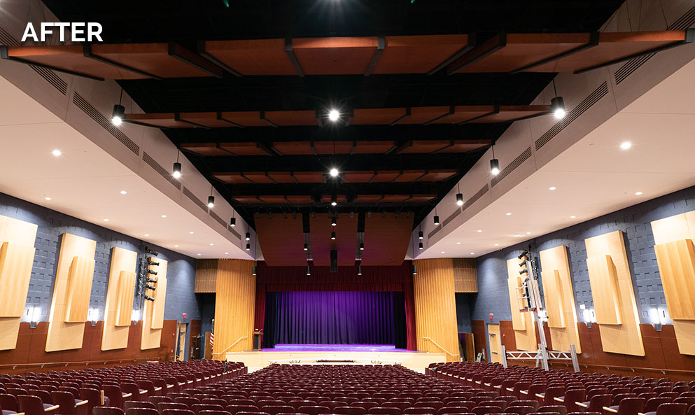 After view of Penn’s Grove Middle School auditorium showing brighter house lights across the seating area